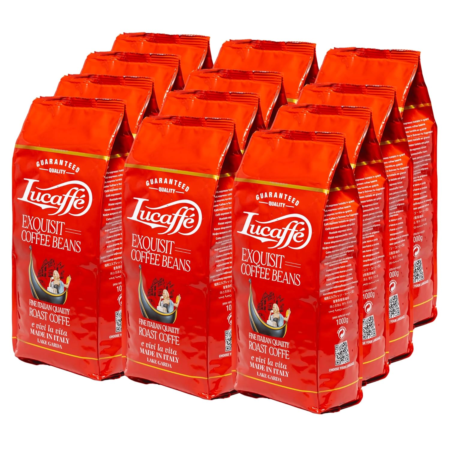 Lucaffé - Coffee Beans Exquisit, 12 Packs of 1 kg | Whole Bean Coffee for Espresso | Medium Roast | Exquisite and Aromatic Taste | Enveloping aroma