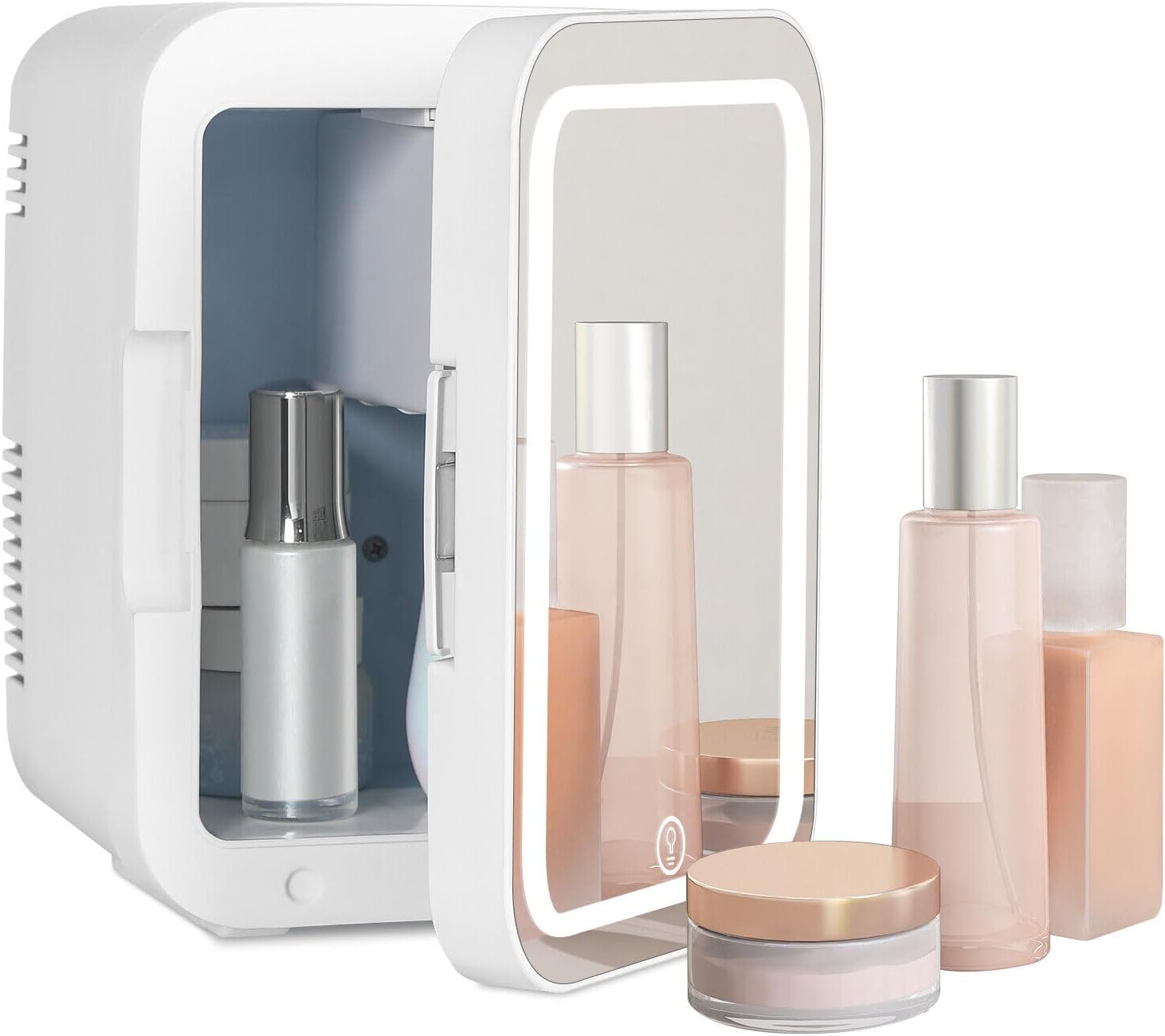 YU YUSING 4L Mini Cosmetic Fridge with LED Mirror, Mini Fridge with LED Light, Cosmetic Mirror, 12 V/220 V, Small Skincare Fridge Cooling/Heating Function for Cars, Office, Bedroom, Dormitories