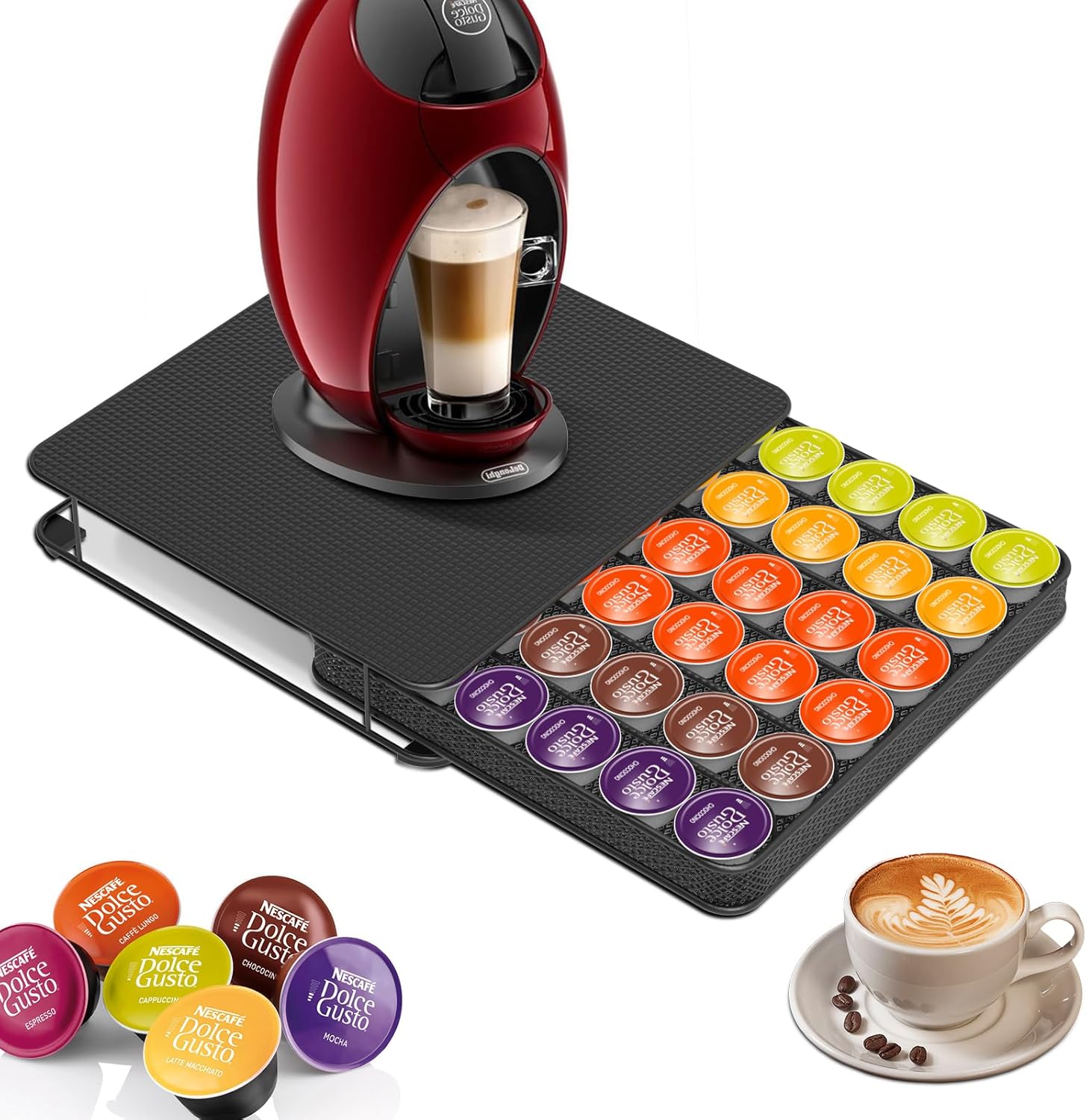 Masthome Dolce Gusto Capsule Holder, Coffee Capsules Storage of 42 Coffee Capsules, Capsule Drawer with Non-Slip Feet, for Home, Office, Coffee