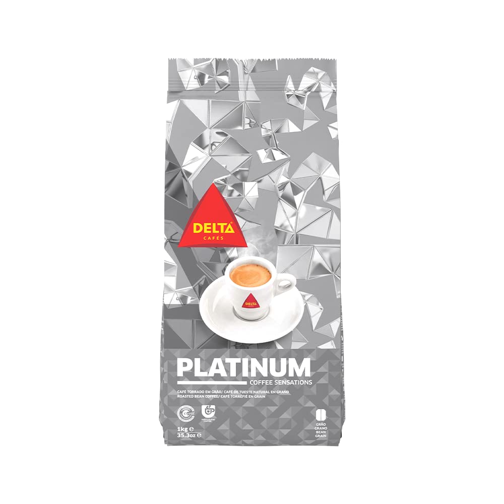 Delta Cafès Delta Cafés - Platinum Coffee Beans - 2 Packets of 1 kg - Intensity 8 - Full-bodied Arabica Roasted Coffee Bean Mix - Very Aromatic with Notes of Ripe Fruits