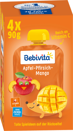 Bebivita Quetschie children's fun apple-peach mango from 1 year, 4x90g, 0.36 kg