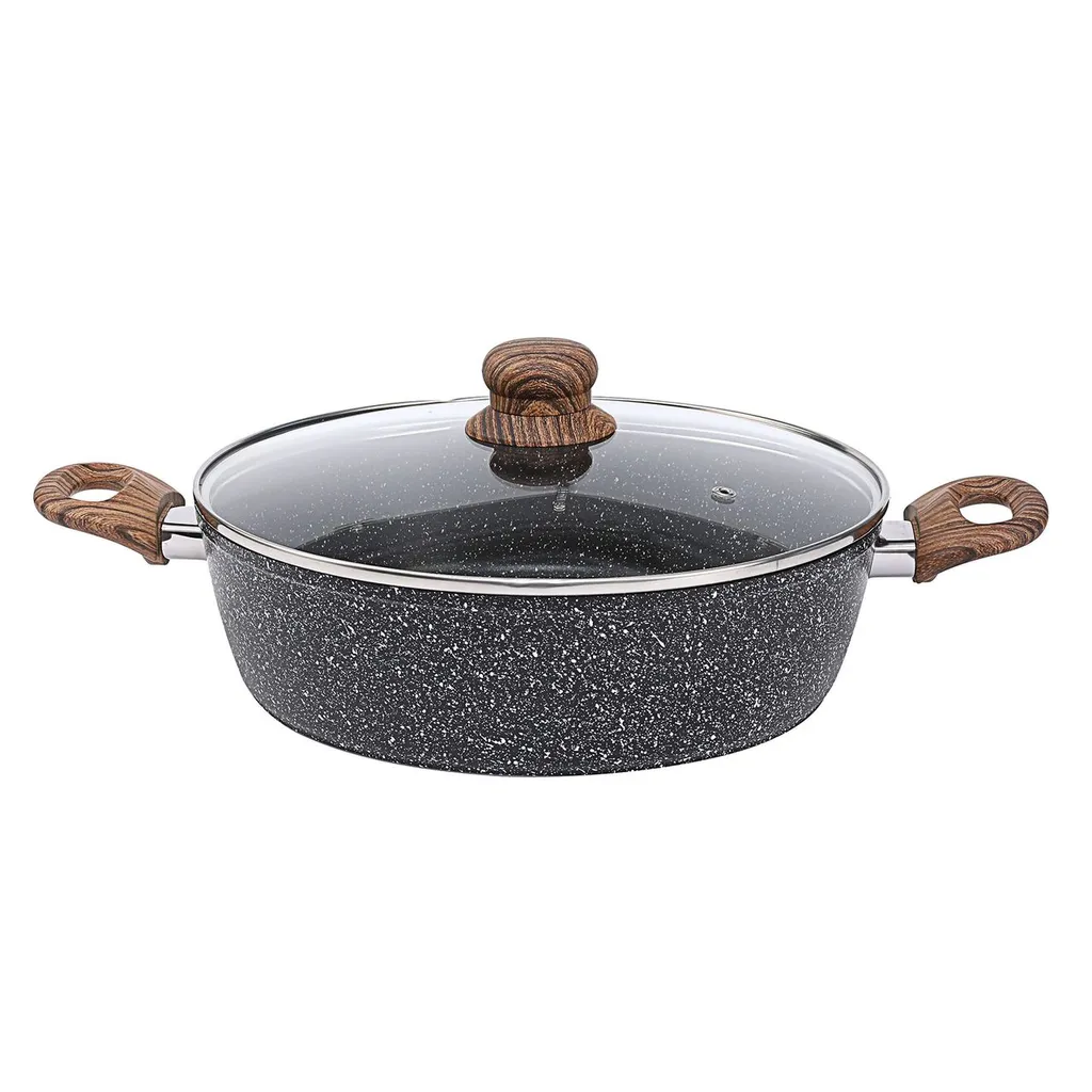 SSW Stolze Stahl Waren SSW Crispy Natura Wood braising pan, aluminum, glass lid, extra high, Ø 28