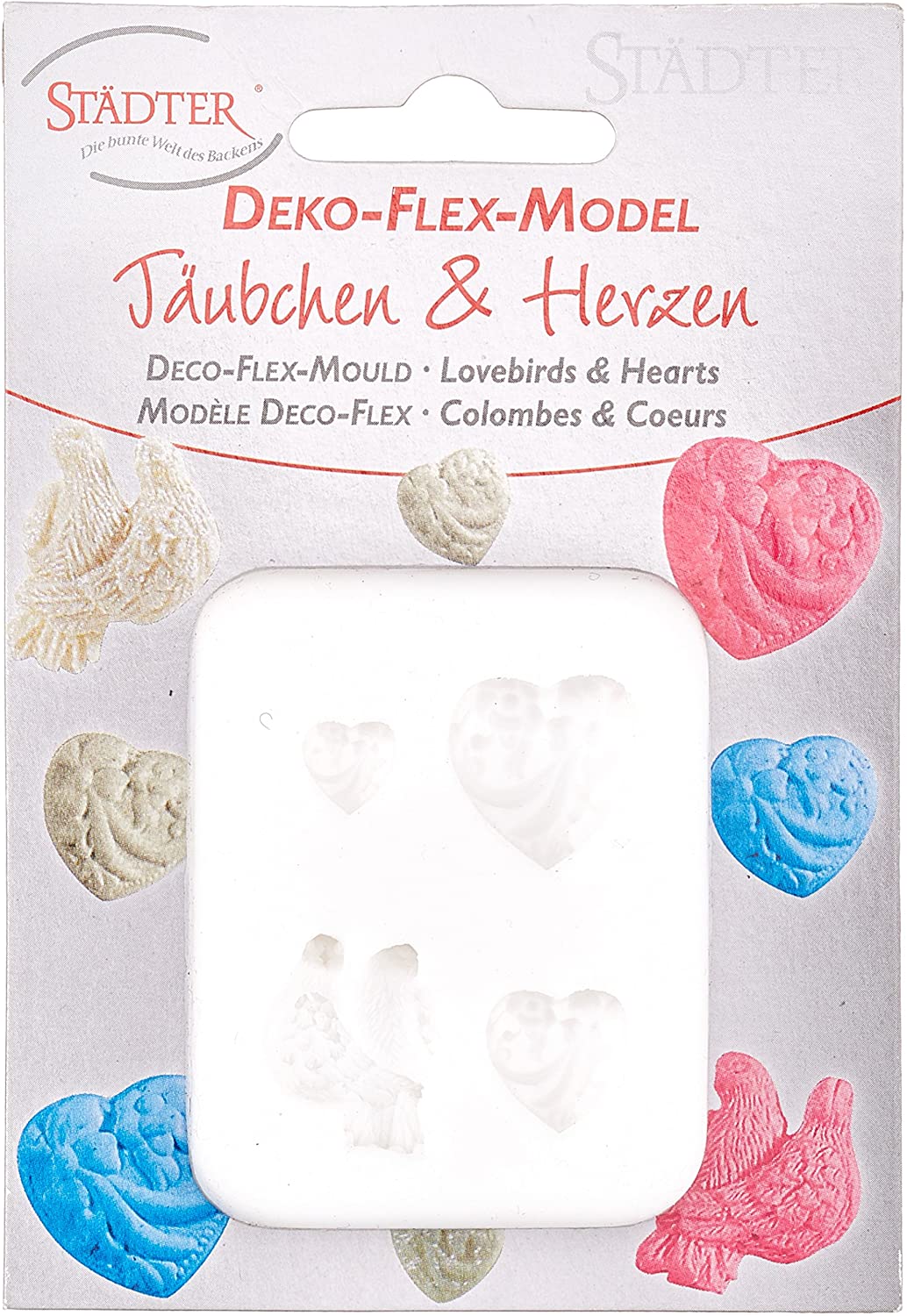 Staedter \'Städter 257337 Flexible – Model Mini Hearts with Birds Silicone Mould, White, 5 x 5 x 3 cm