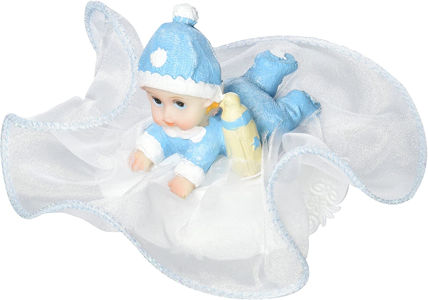 Staedter Städter 926189 Cake Decoration Baby Lying, resine/Tulle (White/Blue, 15 x 13 x 8 cm