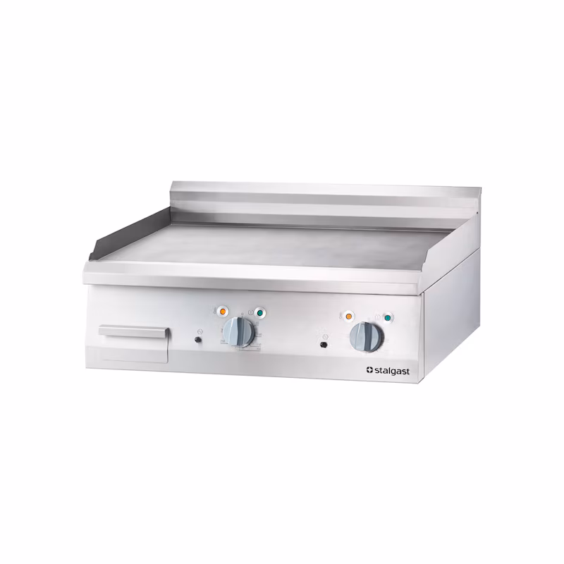 Stalgast stainless steel electric griddle plate as a tabletop unit, 800x700 mm, smooth grilling surface, 700 ND series