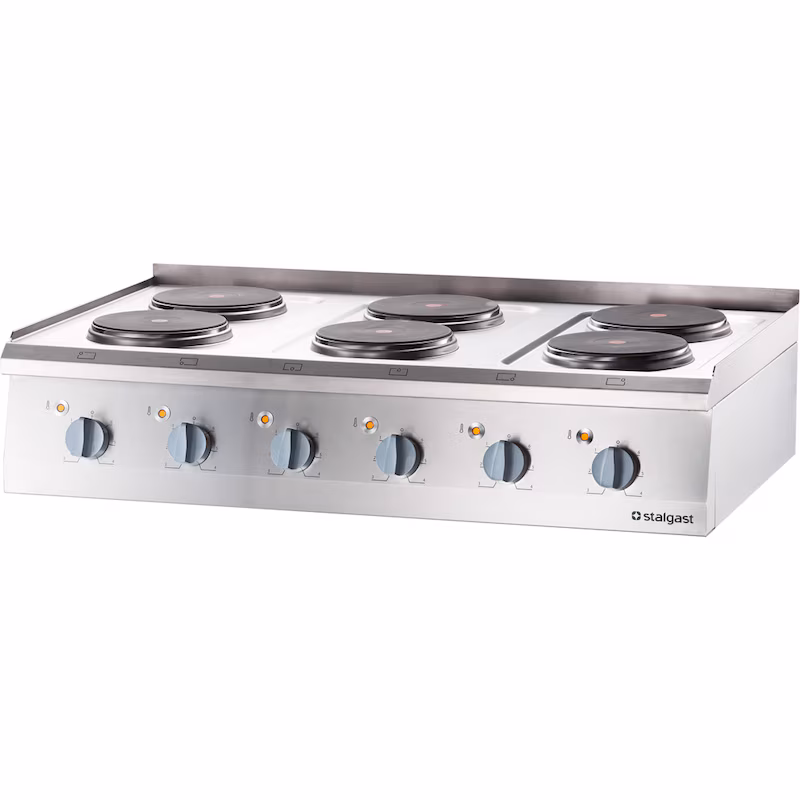 Stalgast stainless steel electric cooktop as a tabletop unit with 6 cooking zones, 700 ND series