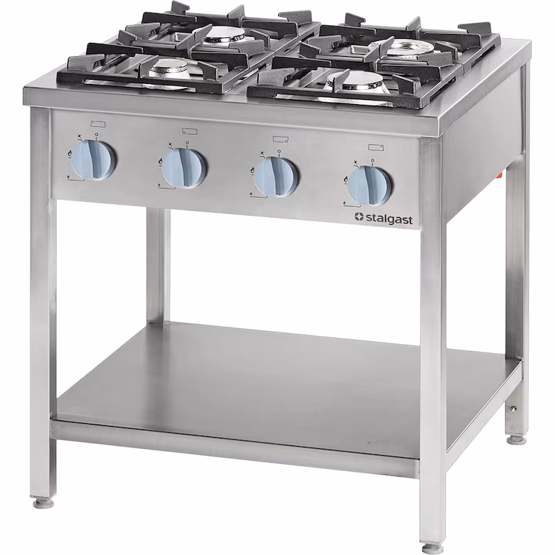 Stalgast stainless steel gas cooker series 900 - G20, 4 burners (3.5+5+7+9), 900 x 900 x 850 (WxDxH)