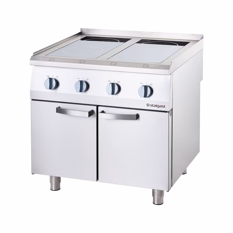 Stalgast stainless steel induction hob with 4 cooking zones and 2-door base cabinet, 700 ND series