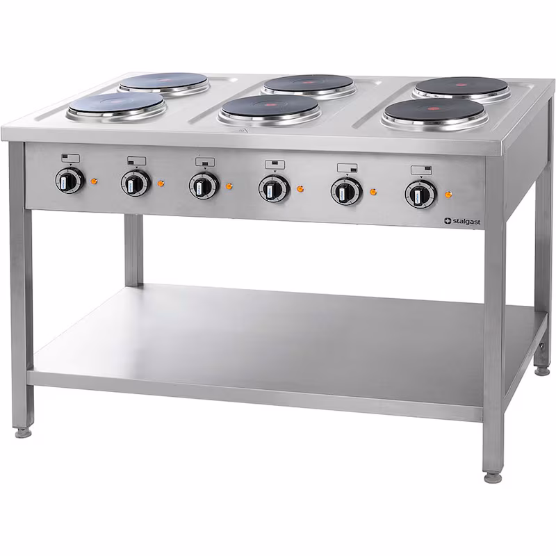 Stalgast electric stove series 700 - 6 plates at 2.6 kW each, 1200 x 700 x 850