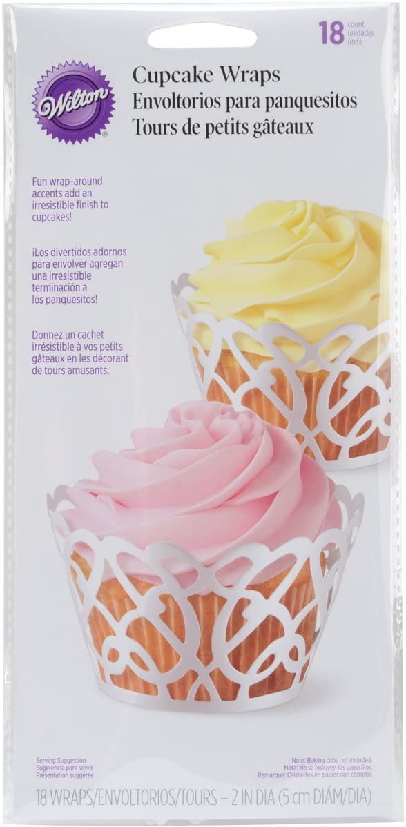 Wilton Standard Cupcake Wraps Pearl White Swirls 18/Pkg