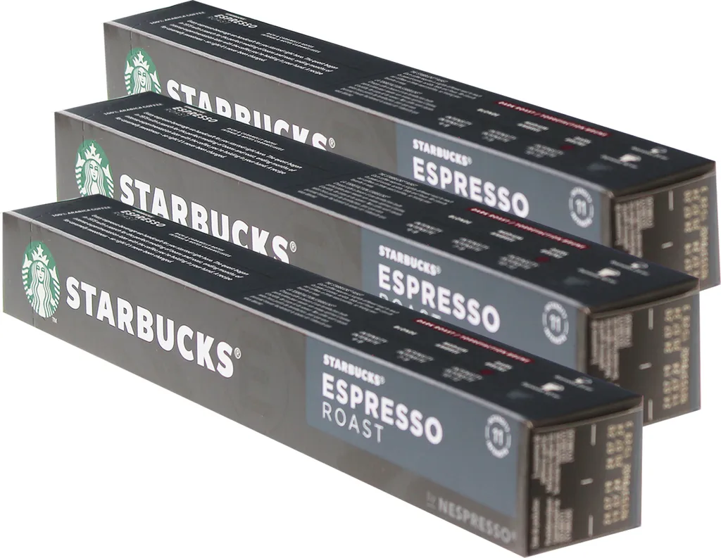 Nestlé Starbucks Espresso Roast Coffee, Set of 3, Dark Roast, Roasted Coffee, Nespresso Compatible, Coffee Capsules, 30 Capsules