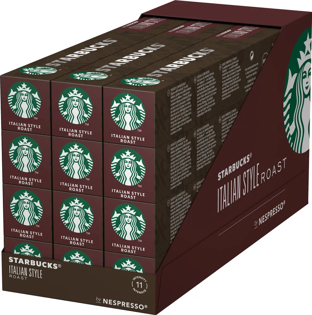 Nestlé Starbucks Italian Style Roast Coffee 12-pack, Dark Roast, Roasted Coffee, Nespresso Compatible, Coffee Capsules, 12 x 10 Capsules