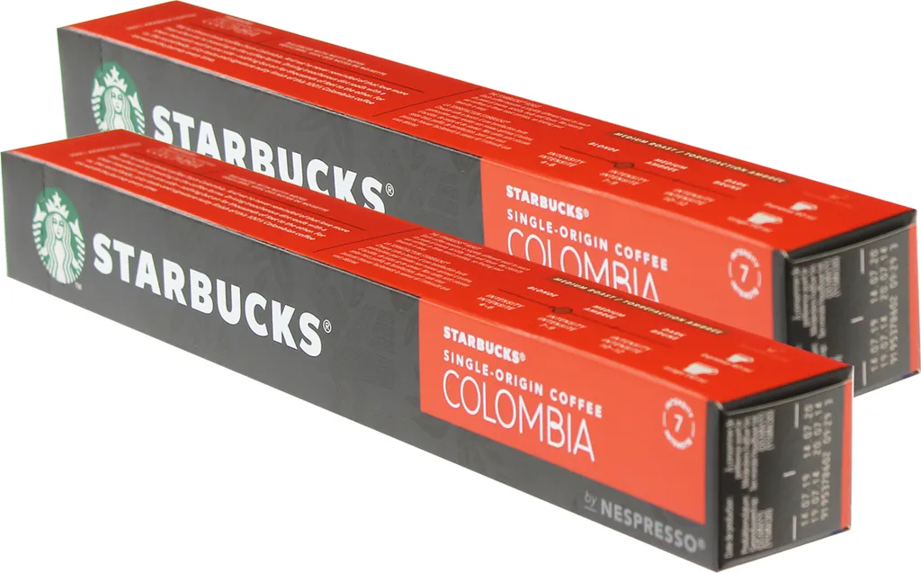 Nestlé Starbucks Single Origin Colombia Coffee, Set of 2, Medium Roast, Roasted Coffee, Nespresso Compatible, Coffee Capsules, 20 Capsules