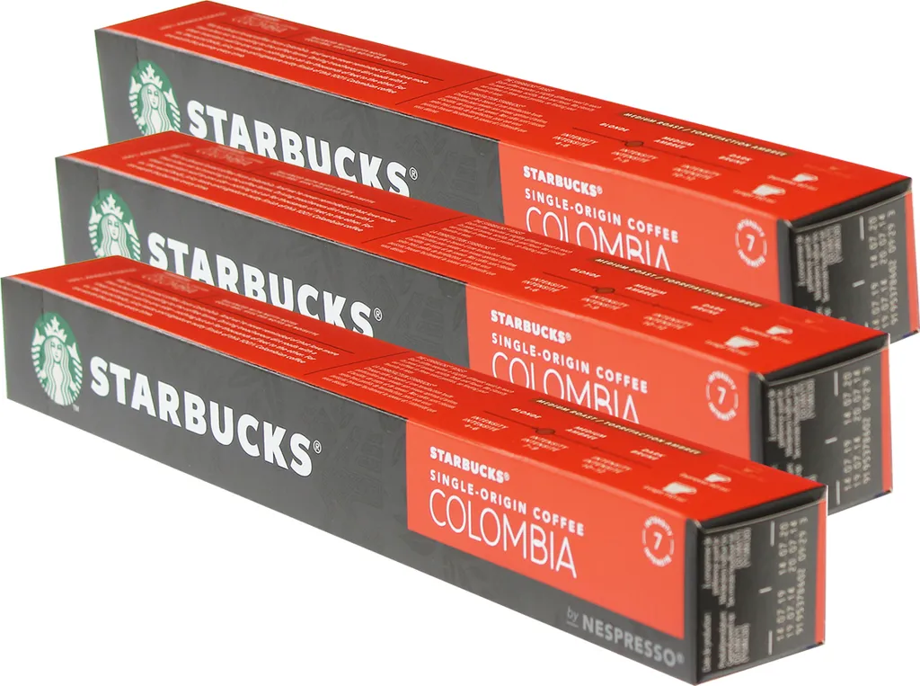 Nestlé Starbucks Single Origin Colombia Coffee, Set of 3, Medium Roast, Roasted Coffee, Nespresso Compatible, Coffee Capsules, 30 Capsules