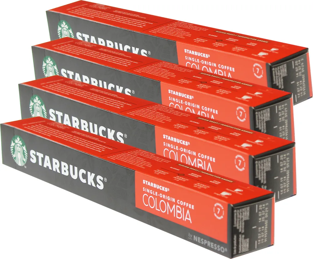 Nestlé Starbucks Single Origin Colombia Coffee, Set of 4, Medium Roast, Roasted Coffee, Nespresso Compatible, Coffee Capsules, 40 Capsules
