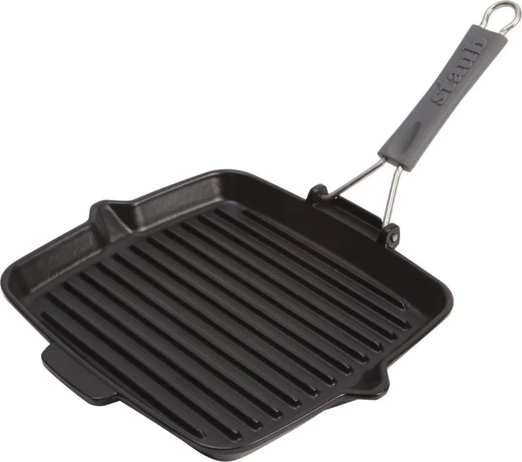 STAUB Cast Iron Frying Pan with Silicone Handle, Induction Compatible, Square, 24 cm, Black