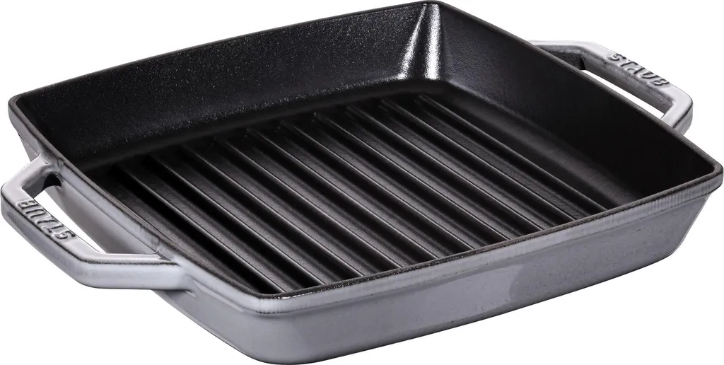 Staub cast iron grill pan with 2 handles, square, graphite grey, 23 cm