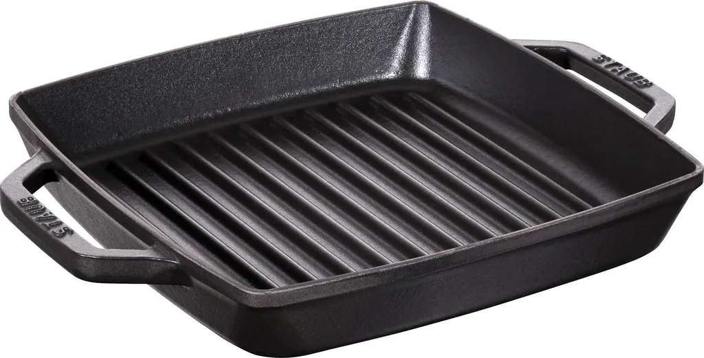 Staub cast iron grill pan with 2 handles, square, black, 23 cm