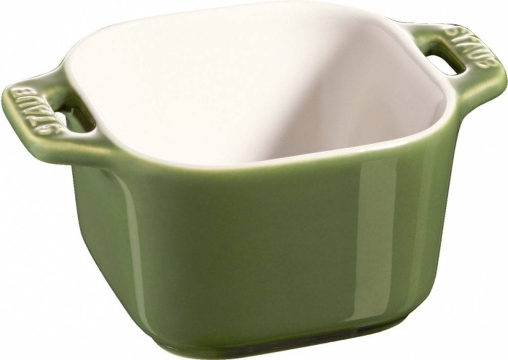 Staub Ceramics XS 2-piece set mini ramekin dessert bowls, square, basil green, 8 cm