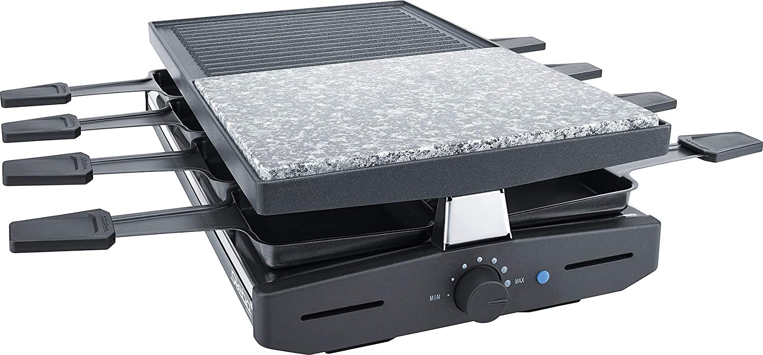 Steba RC 58 multi-raclette | high-quality natural stone grill plate for low-fat grilling | non-stick coated grill plate made of die-cast aluminium | 8 non-stick pans for easy cleaning