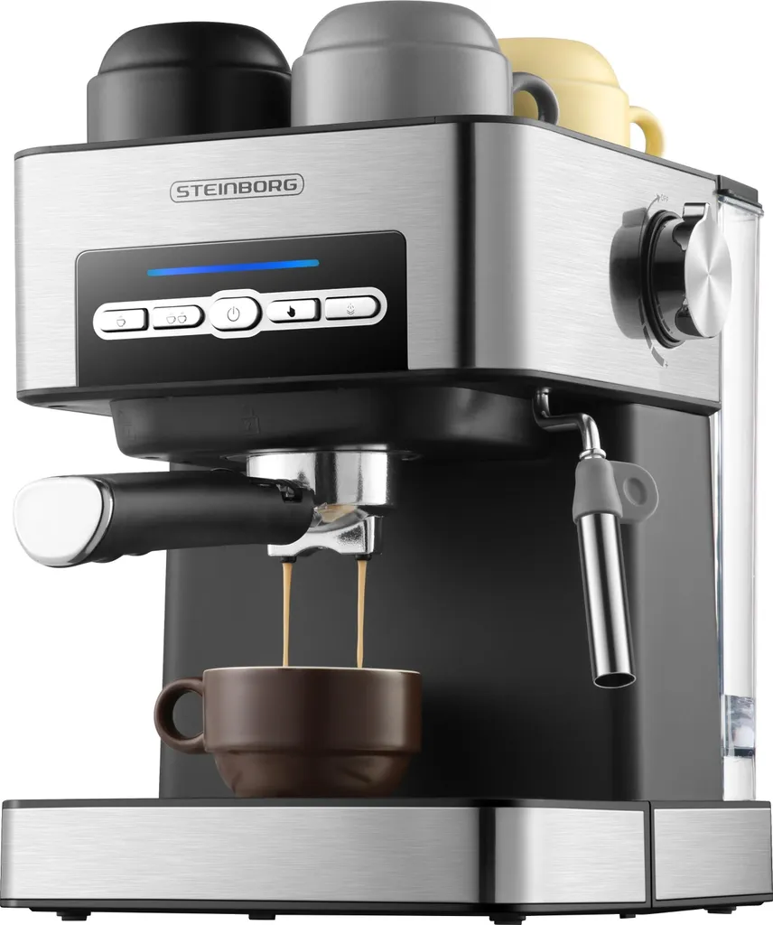 Steinborg Espresso Machine | Stainless Steel Design | Touch Control Panel | Steam Output Control | 1.6 Liter Removable Water Tank | 850 Watts |