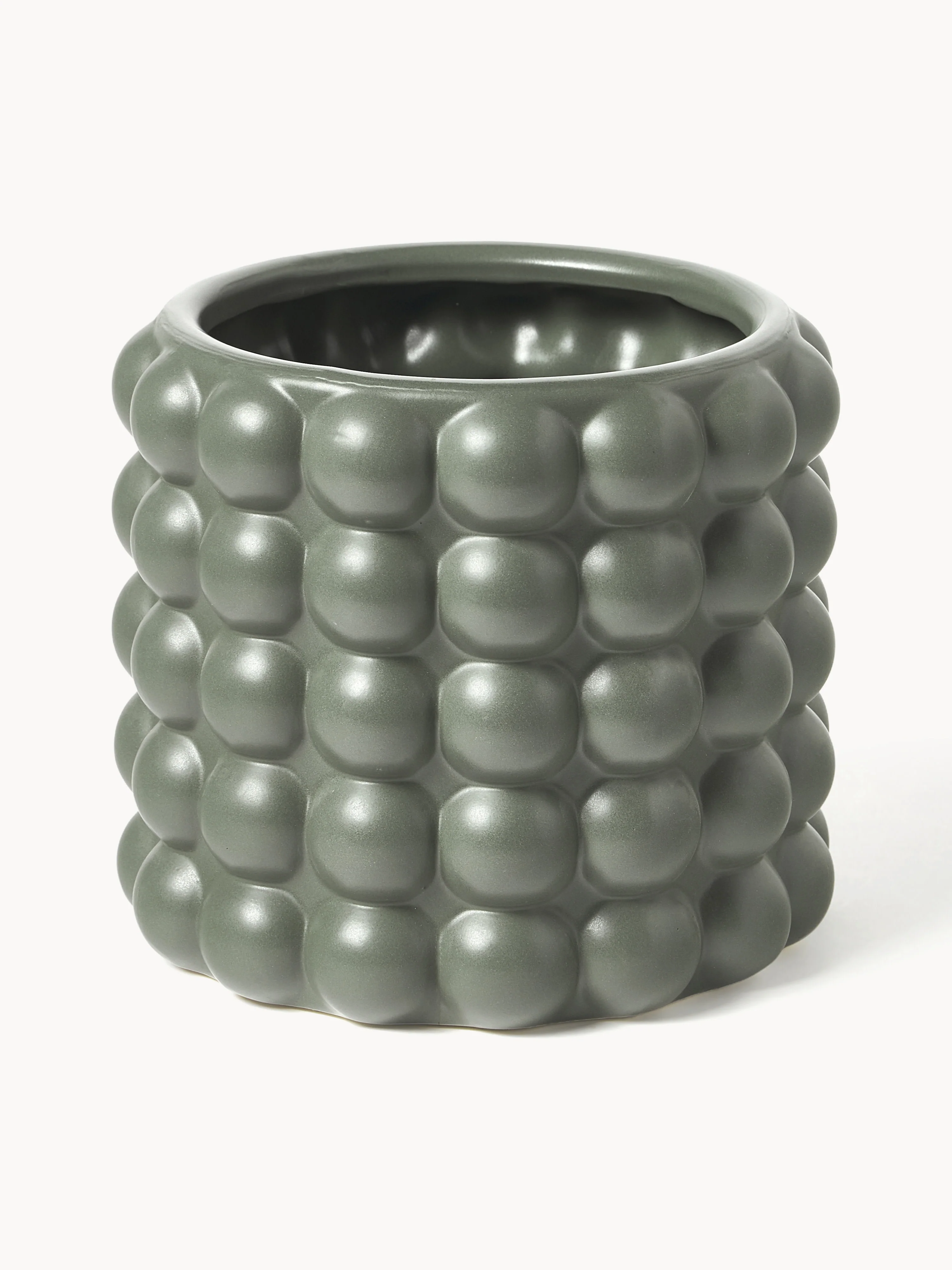 Westwing Collection Stoneware flower pot Bob, H 18cm, Dark green