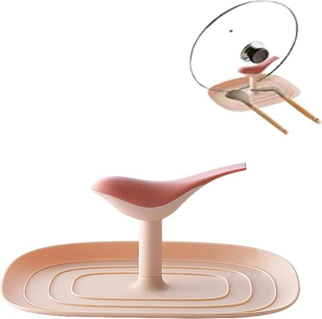 Markenlos Stylish multifunctional kitchen holder for lids, spoons and tools in a pink bird design