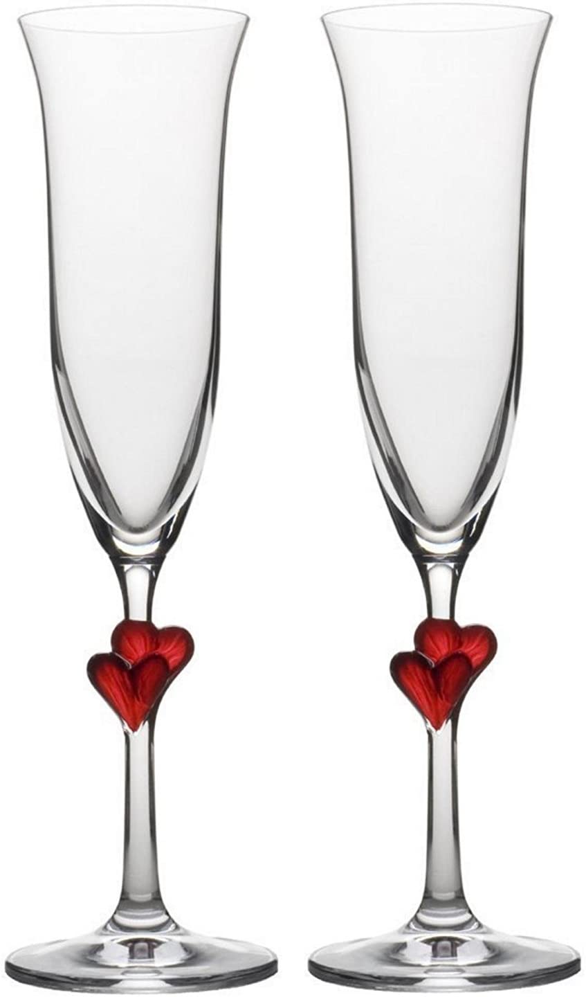 Stalzle Stölzle Lausitz Set of 2 Amour Champagne Glasses with Red Hearts 175 ml Made in Germany 388 52 07 L