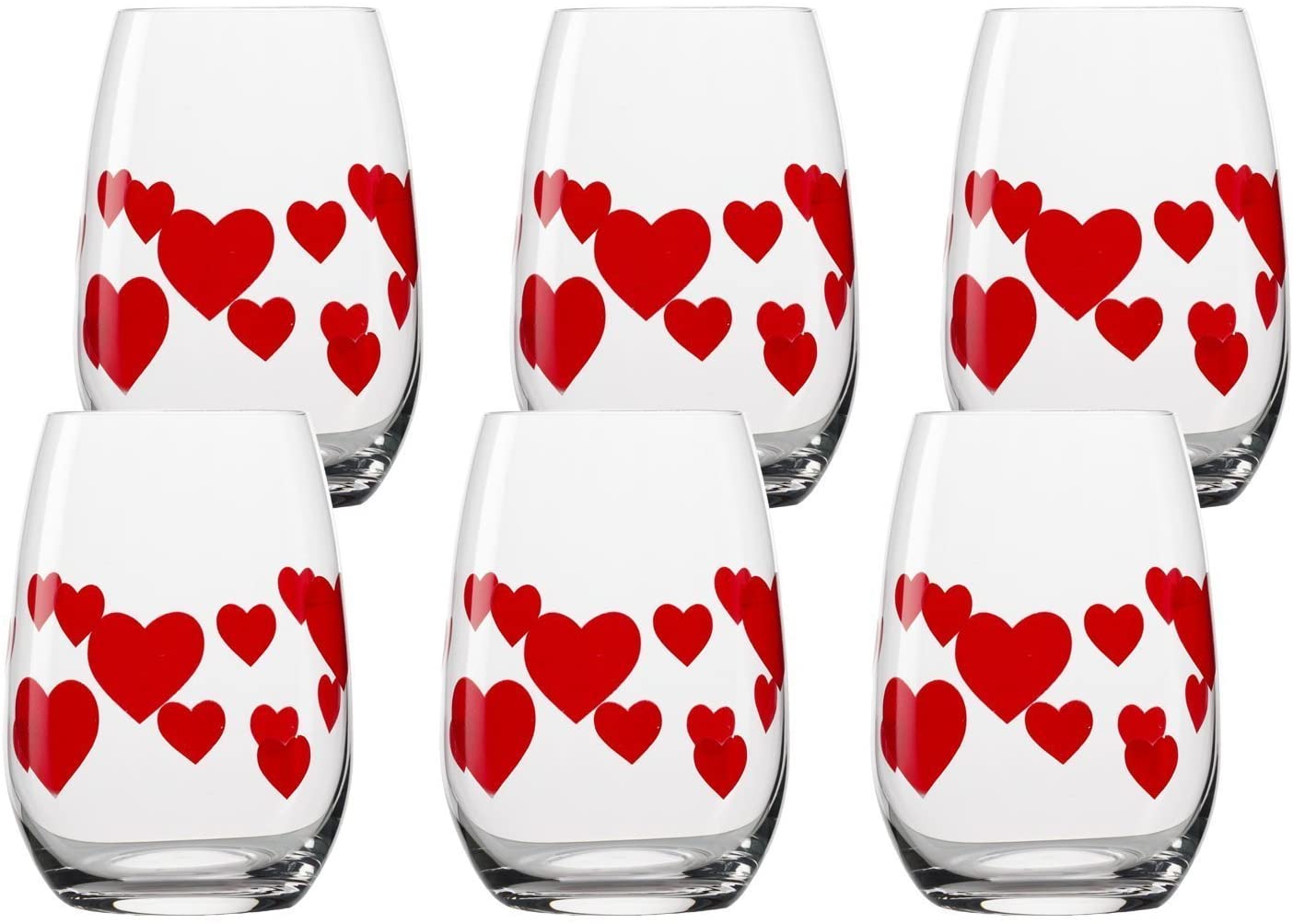 Stalzle Stölzle Lausitz 352 66 09, L \'amour Mug with Red Hearts – Set of 6, 335ml, Made in Germany