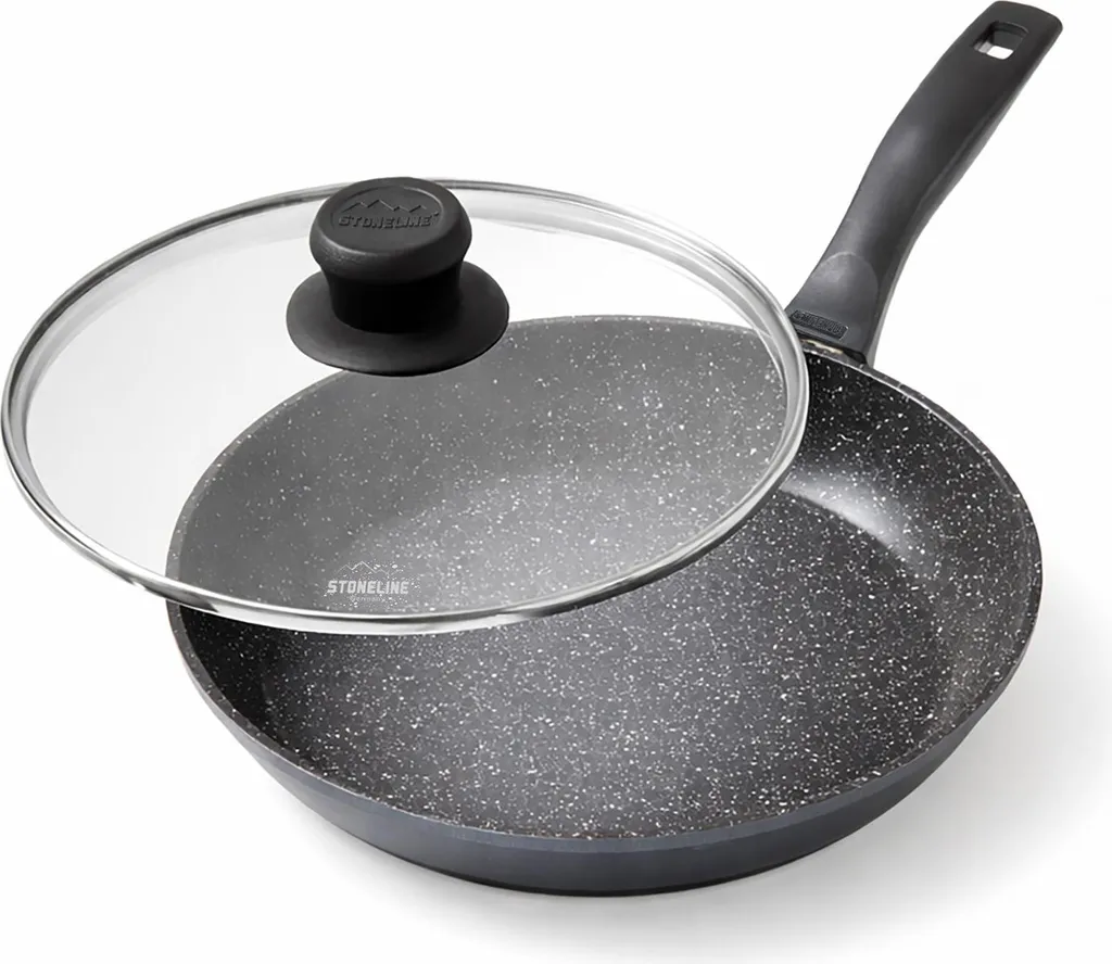 Stoneline frying pan 7359, 26 cm diameter, suitable for induction hobs, lid included, sturdy handle, anthracite
