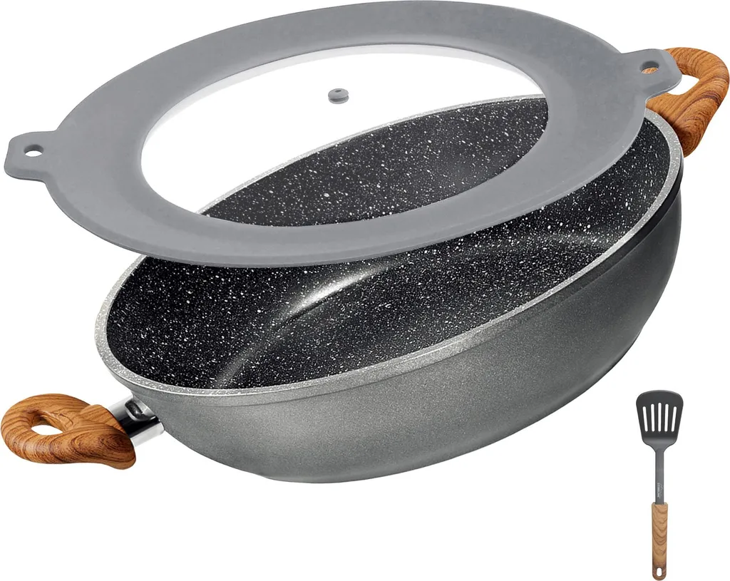 STONELINE® Germany Serving pan 28 cm | with lid - wood look