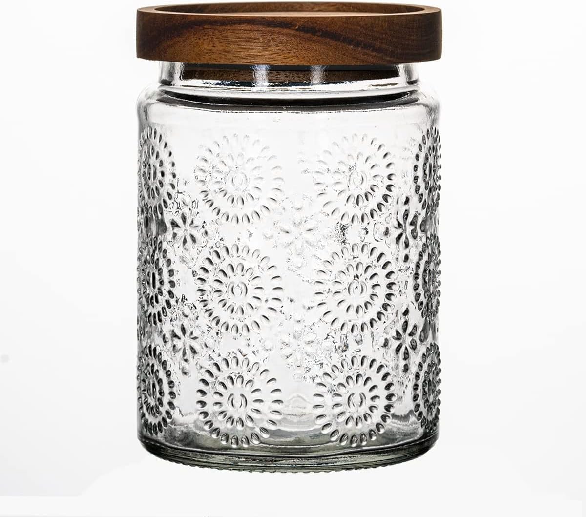 Storage Jars, Storage Jar Glass with Wooden Lid, Airtight Glass Containers, 700 ml, Storage Jars, Embossed Glass, Kitchen Storage Jars