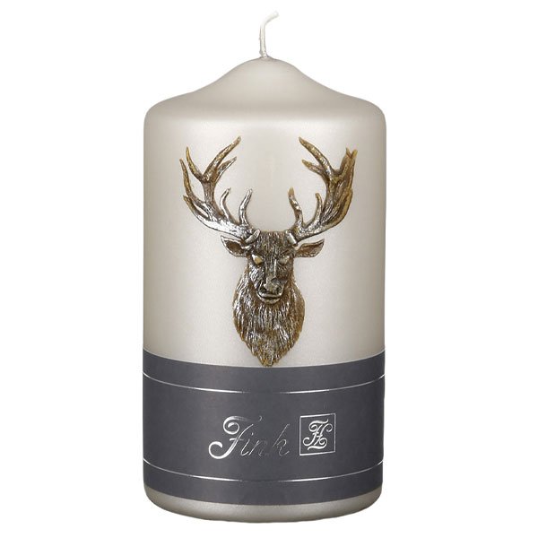 Pillar candle metallic deer head stone (15cm) from Fink