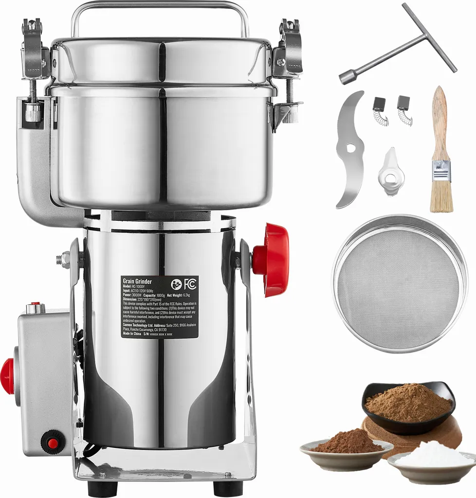 SucceBuy 1000g Electric Grain Mill, 3000W High Speed, Stainless Steel, for Dry Grains, Spices, Cereals, Coffee, Corn, Pepper, Swing Type