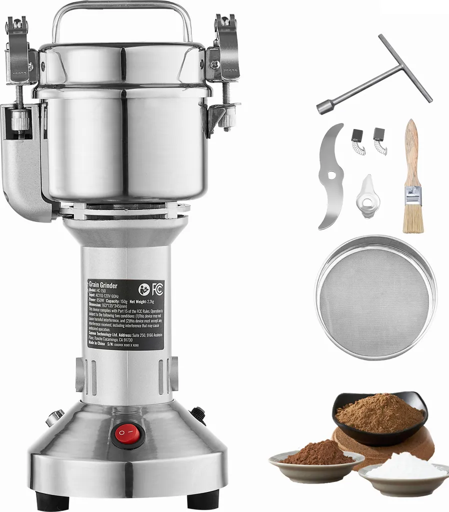 SucceBuy 150g electric grain mill, 850W, high speed, stainless steel, for dry grains, spices, muesli, coffee, corn, pepper, straight design