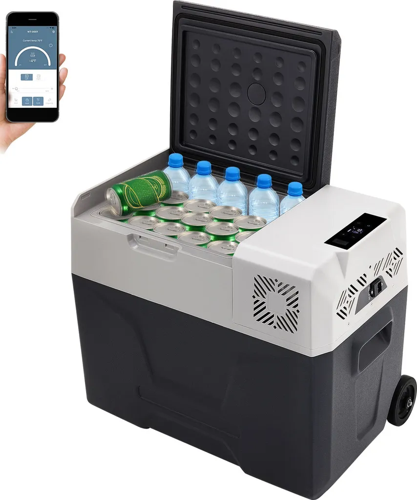 SucceBuy Car Refrigerator, 40L / 42.3QT, 12V, Portable Single-Zone Freezer with Wheels and Handle, -4°F-68°F, 12/24V DC, 100-240V AC, for Outdoor Camping