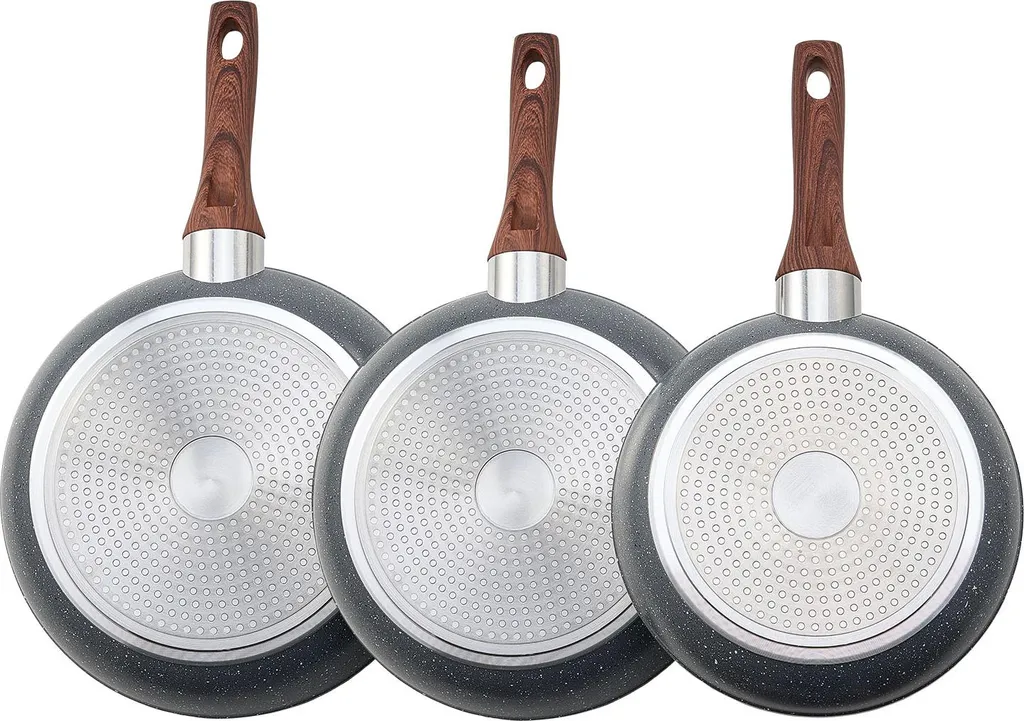 SucceBuy 3-piece frying pan set (250 / 280 / 325 mm), robust aluminum pans with non-stick coating, versatile for gas, electric and induction hobs, grey