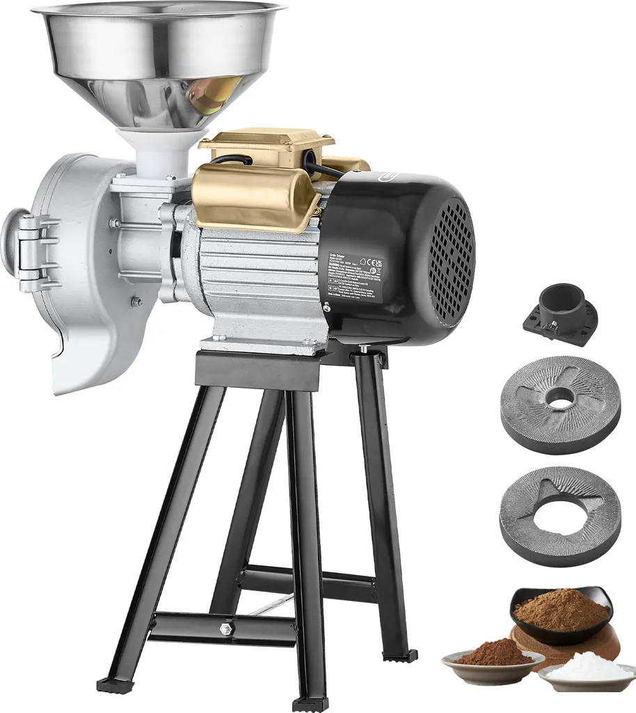 SucceBuy Electric Grain Mill, 3000W Spice Mill, Commercial Corn Mill with Hopper, Adjustable Powder Machine, High-Performance Mill for Flour, Cereal and Wheat, Dry and Wet