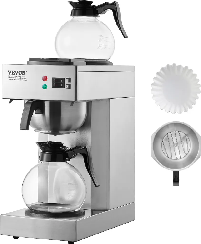 SucceBuy commercial 12-cup drip coffee maker, 2 glass carafes, 2 warming plates, stainless steel pour-over coffee machine for restaurants, offices, and cafes