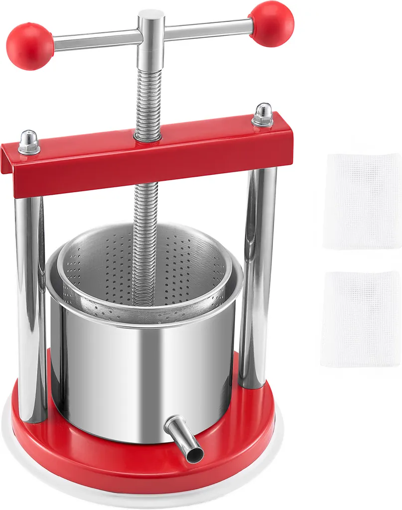 SucceBuy Manual Stainless Steel Fruit Press, 1.65L for Winemaking