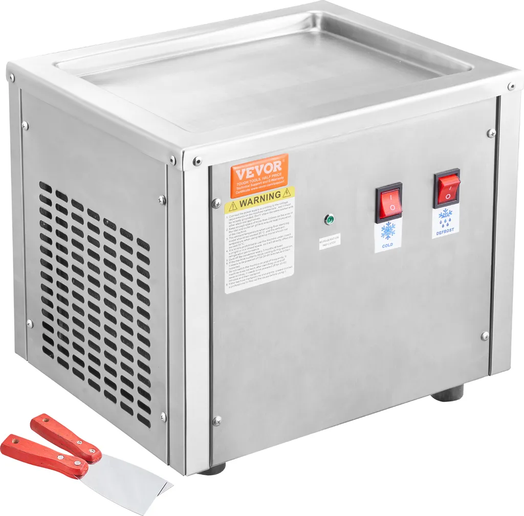 SucceBuy machine for deep-fried ice cream rolls, stainless steel, 11 x 9.5 inch pan, with compressor and 2 scrapers for delicious frozen treats