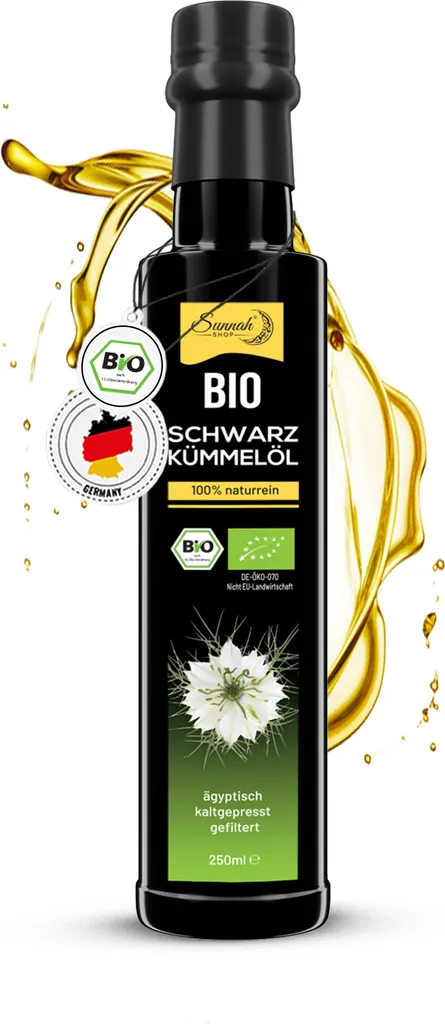 Sunnah Shop® Black Seed Oil, filtered, cold-pressed, 250ml - Organic Black Seed Oil - 100% pure from Egyptian Nigella Sativa 250 ml