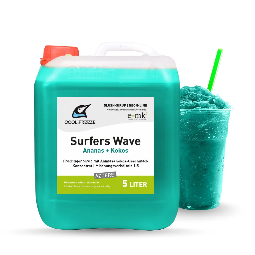 EmK Cool Freeze Surfers Wave Slush Syrup Neon Line – Pineapple & Coconut | Concentrate 5 L Azo-free | Direct from the manufacturer