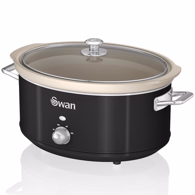 SWAN Retro Slow Cooker 6.5L, Non-stick ceramic, PFOA and PTFE free, Vintage, SF17031BNEU, Black