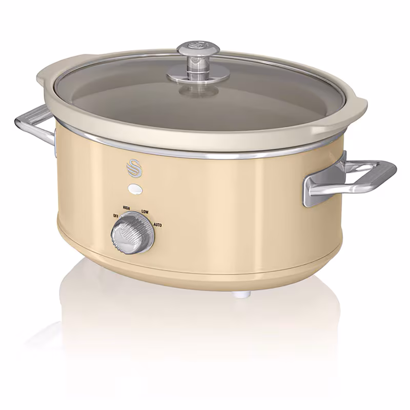 SWAN SF17021CNEU Retro Slow Cooker 3.5L, Non-stick ceramic, PFOA and PTFE free, Vintage, Cream, 200W