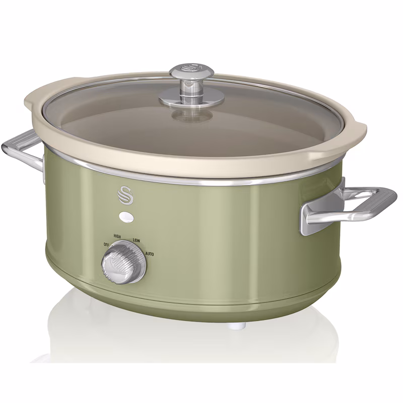 SWAN SF17021GNEU Retro Slow Cooker 3.5L, Non-stick ceramic, PFOA and PTFE free, Vintage, Green, 200W
