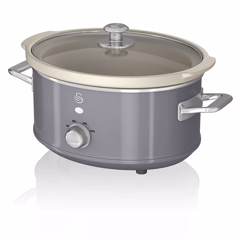 SWAN SF17021GRNEU Retro Slow Cooker 3.5L, Non-stick ceramic, PFOA and PTFE free, Vintage, Grey, 200W