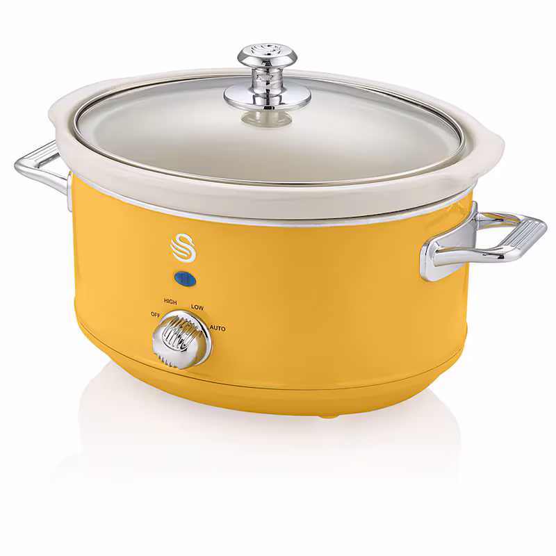 SWAN SF17021YELNEU Retro Slow Cooker 3.5L, Non-stick ceramic, PFOA and PTFE free, Vintage, Yellow, 200W