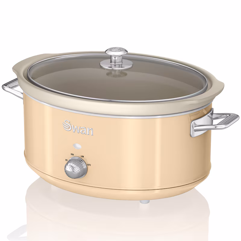 SWAN SF17031CNEU Retro Slow Cooker 6.5L, Non-stick ceramic, PFOA and PTFE free, Vintage, Cream, 320W