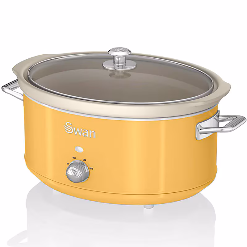 SWAN SF17031YELNEU Retro Slow Cooker 6.5L, Non-stick ceramic, PFOA and PTFE free, Vintage, Yellow, 320W